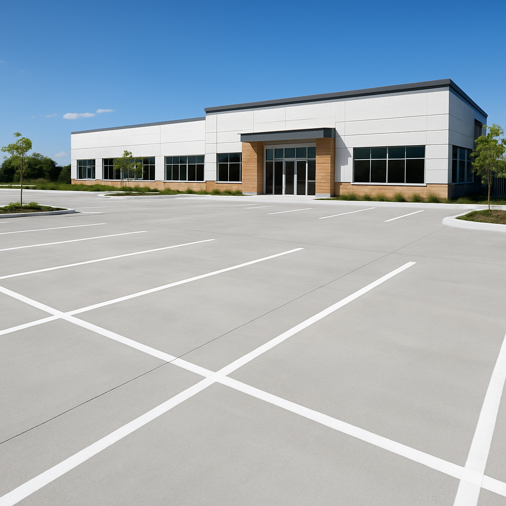 A commercial property in Lakeland, FL with a stamped concrete entrance and walkway