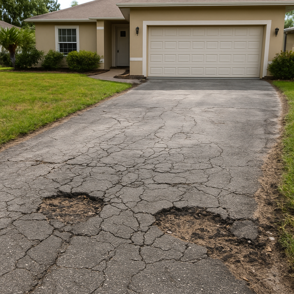 Concrete Driveway Repair in Lakeland, FL before the work was done