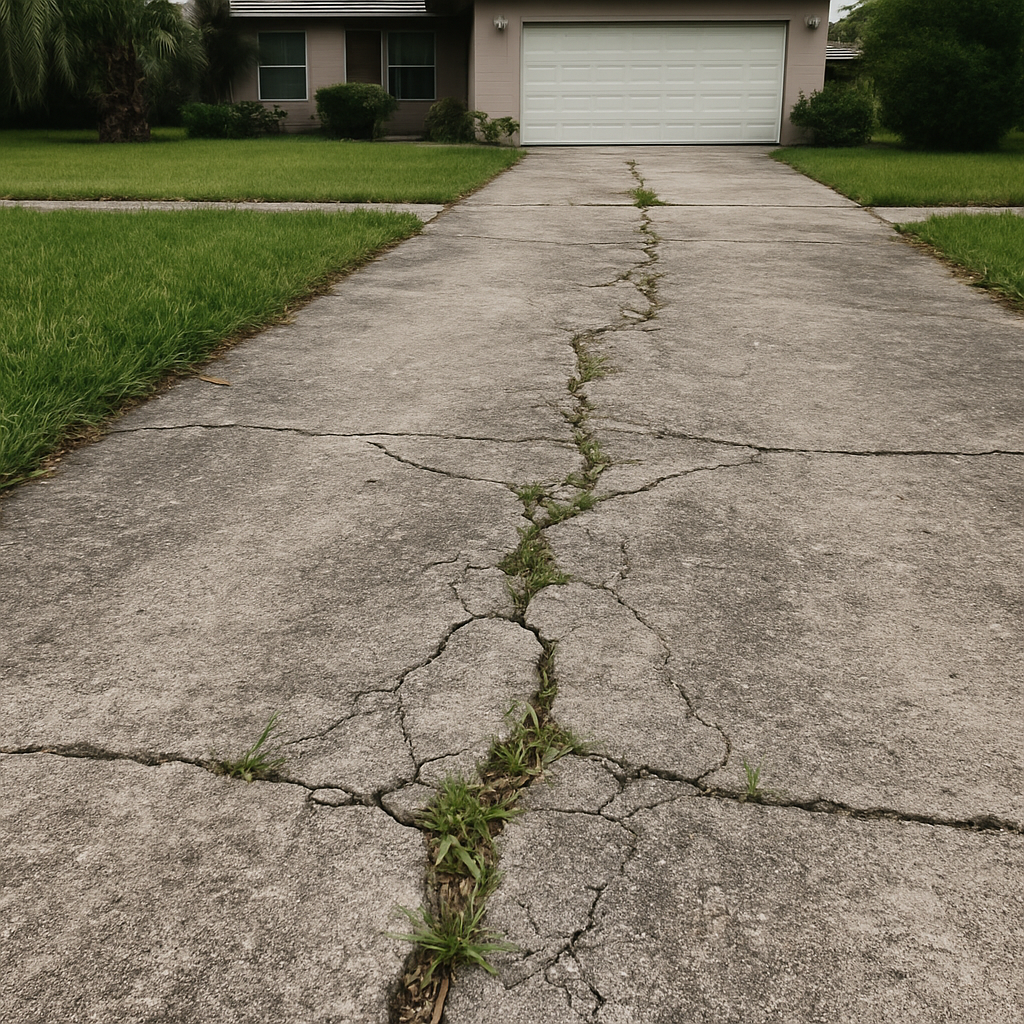 Concrete Driveway Repair in Lakeland, FL before the work was done