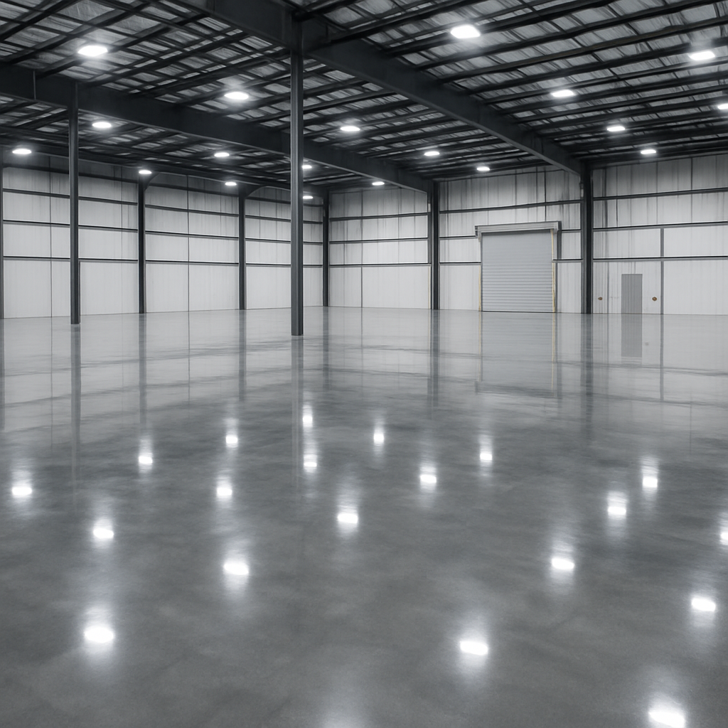 Professionally polished warehouse floor