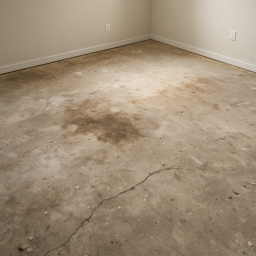 Old stained concrete floor before polishing