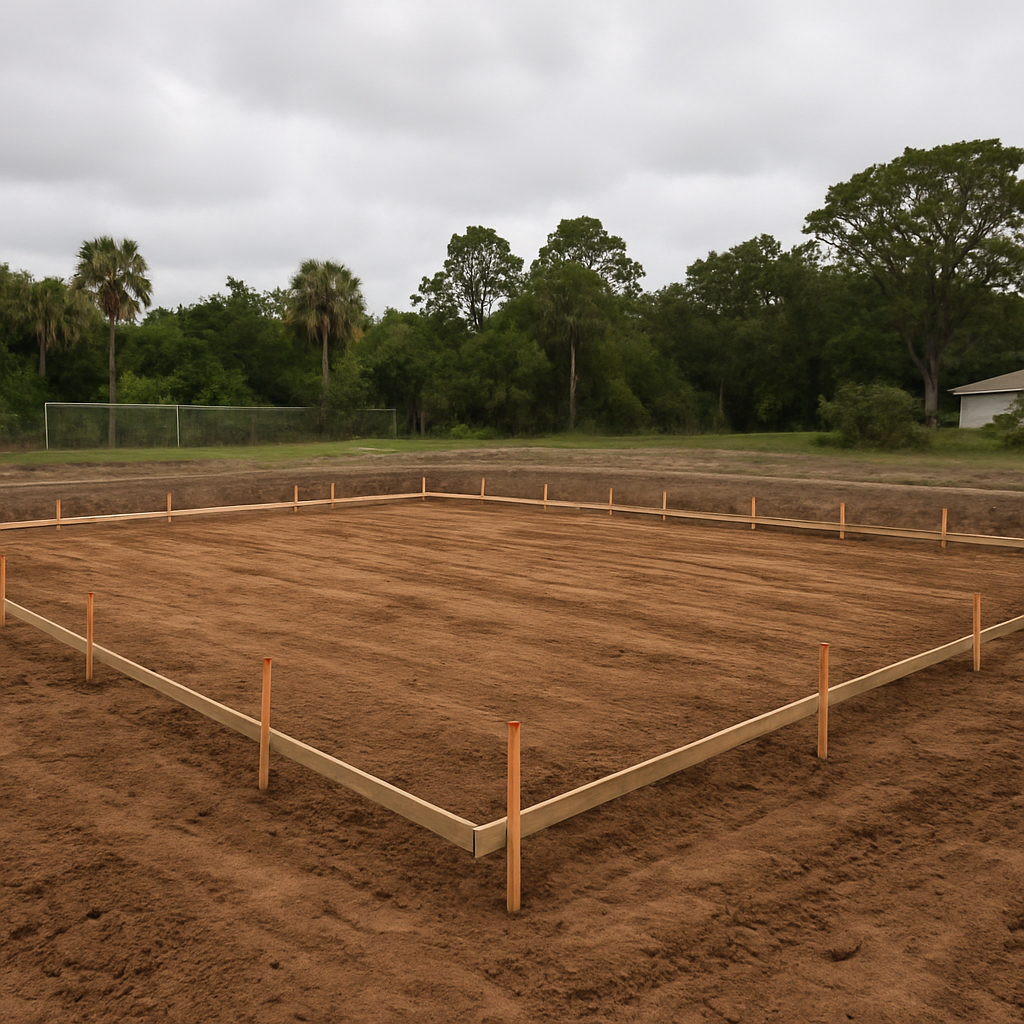 Excavated footing trench prepared for a concrete pour in Polk County, FL