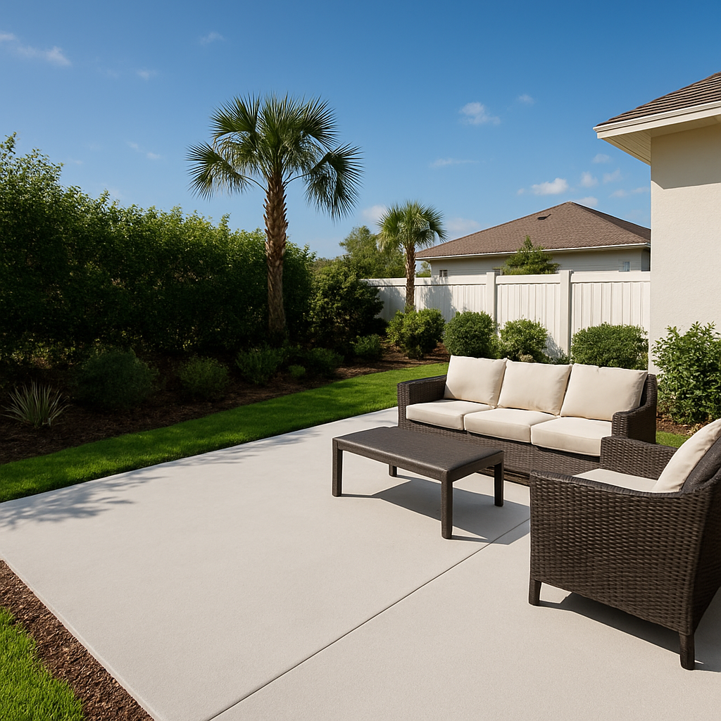 Well-maintained concrete patio in a Lakeland, FL backyard