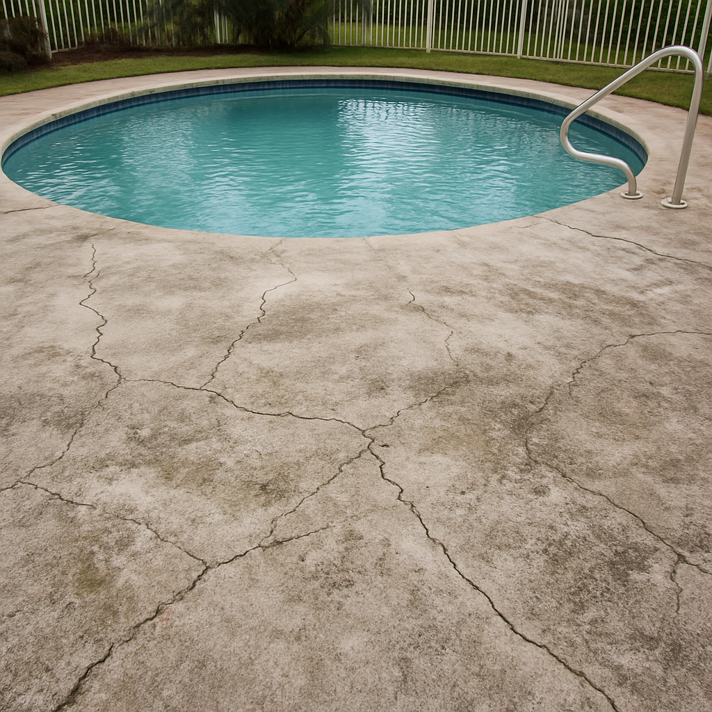 Concrete Pool Deck Resurfacing in Lakeland, FL before the work was done