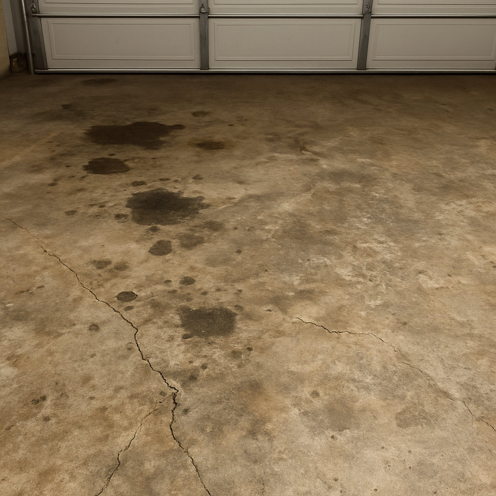 Stained garage floor before epoxy