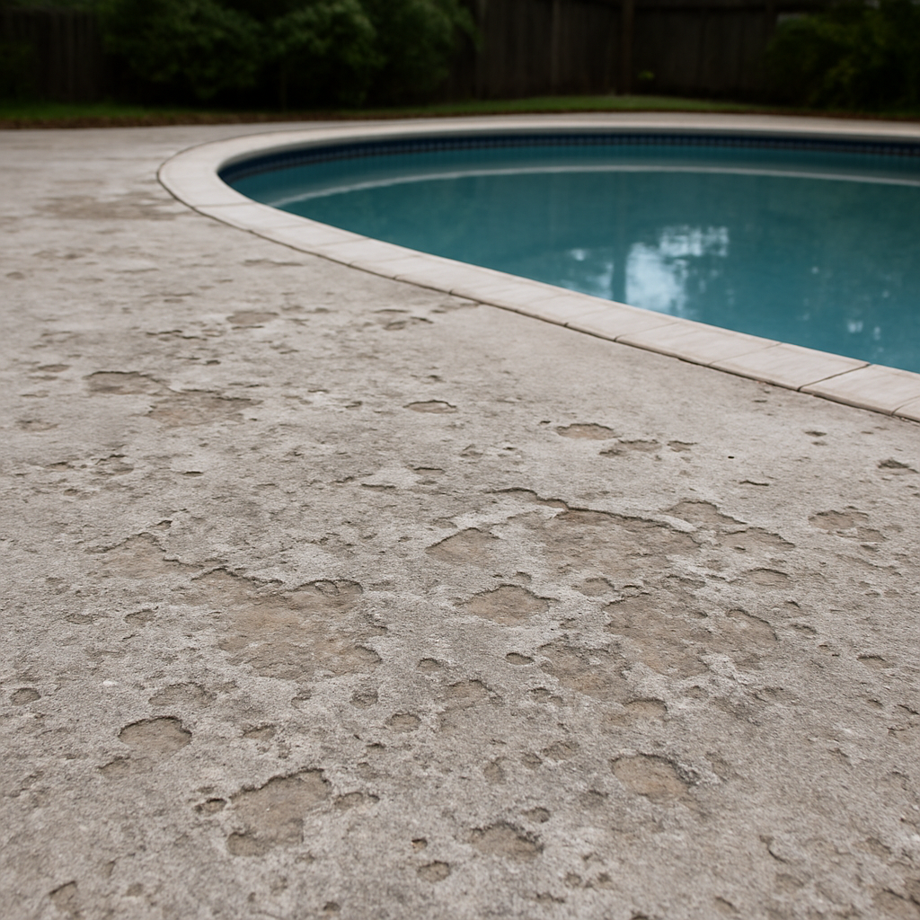 Spalling pool deck before resurfacing