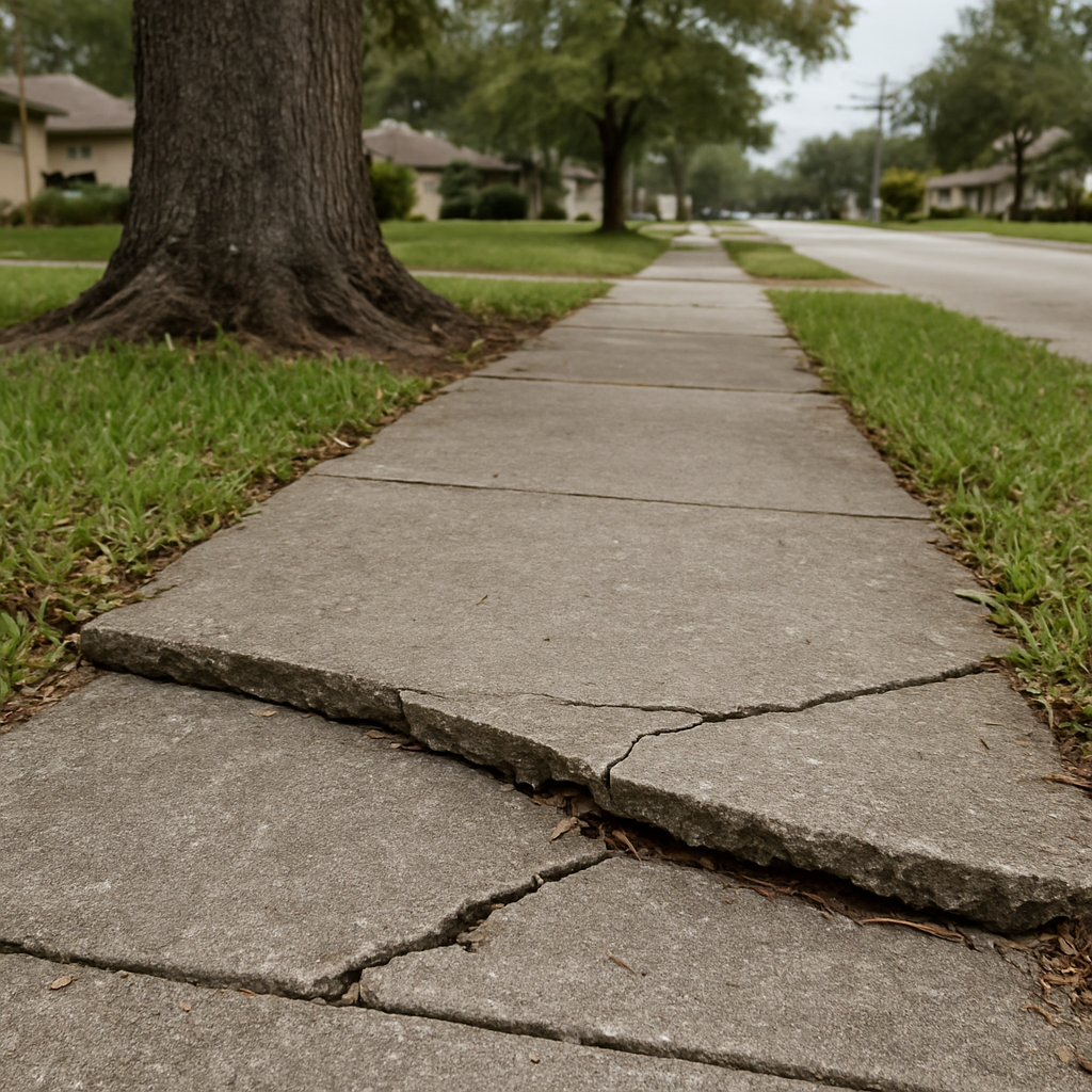 Heaved sidewalk with trip hazard
