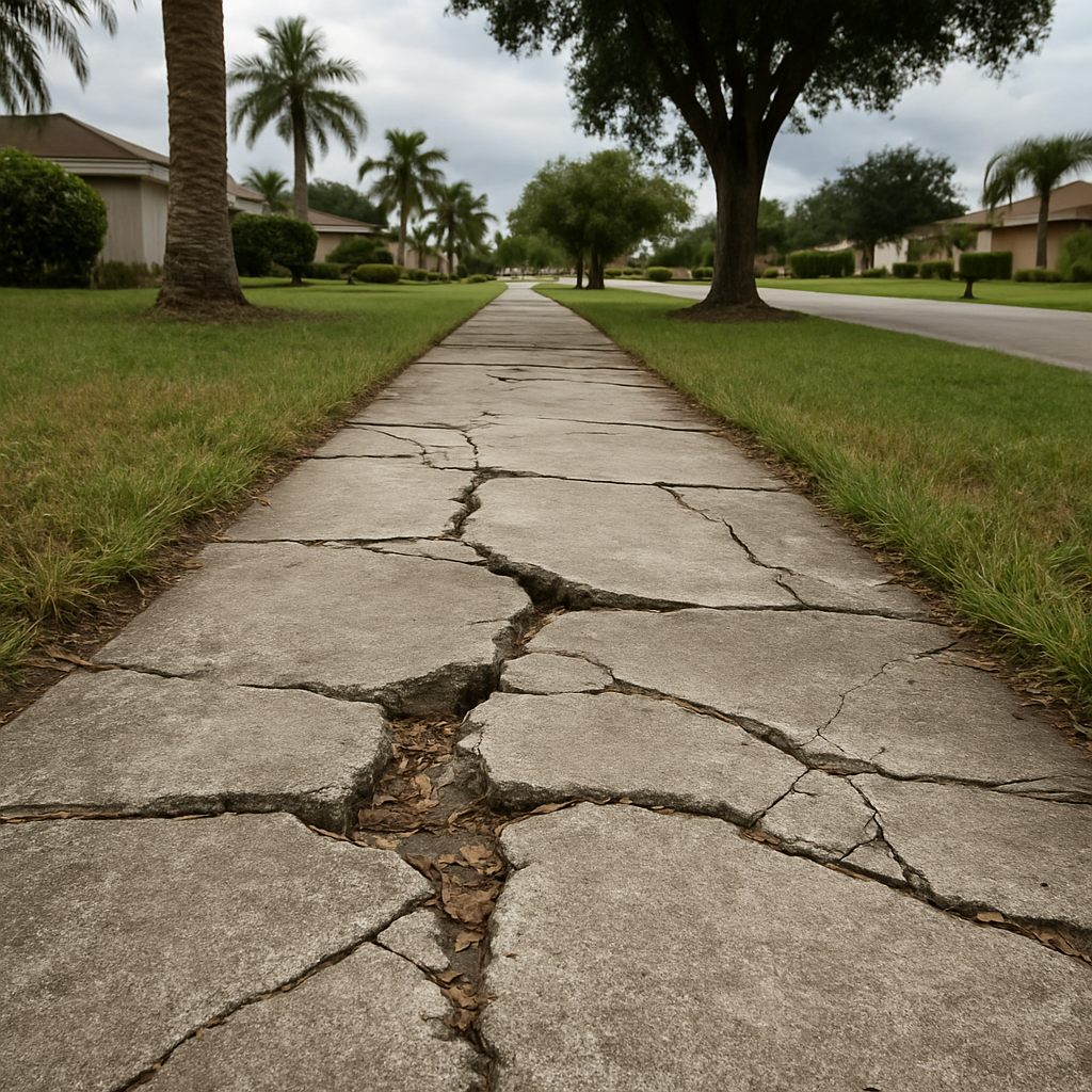 Cracked and uneven sidewalk