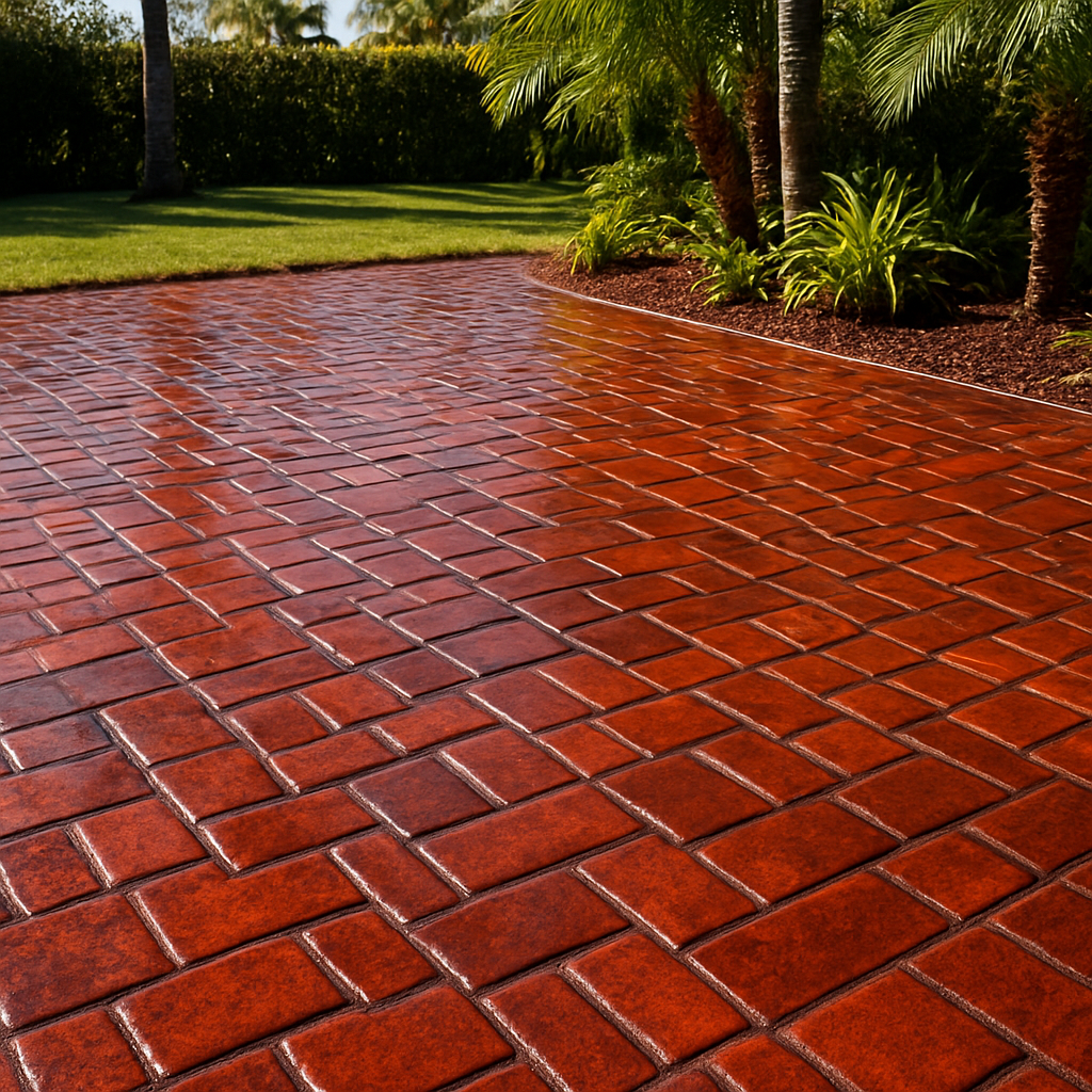 Restored stamped concrete with vibrant colors