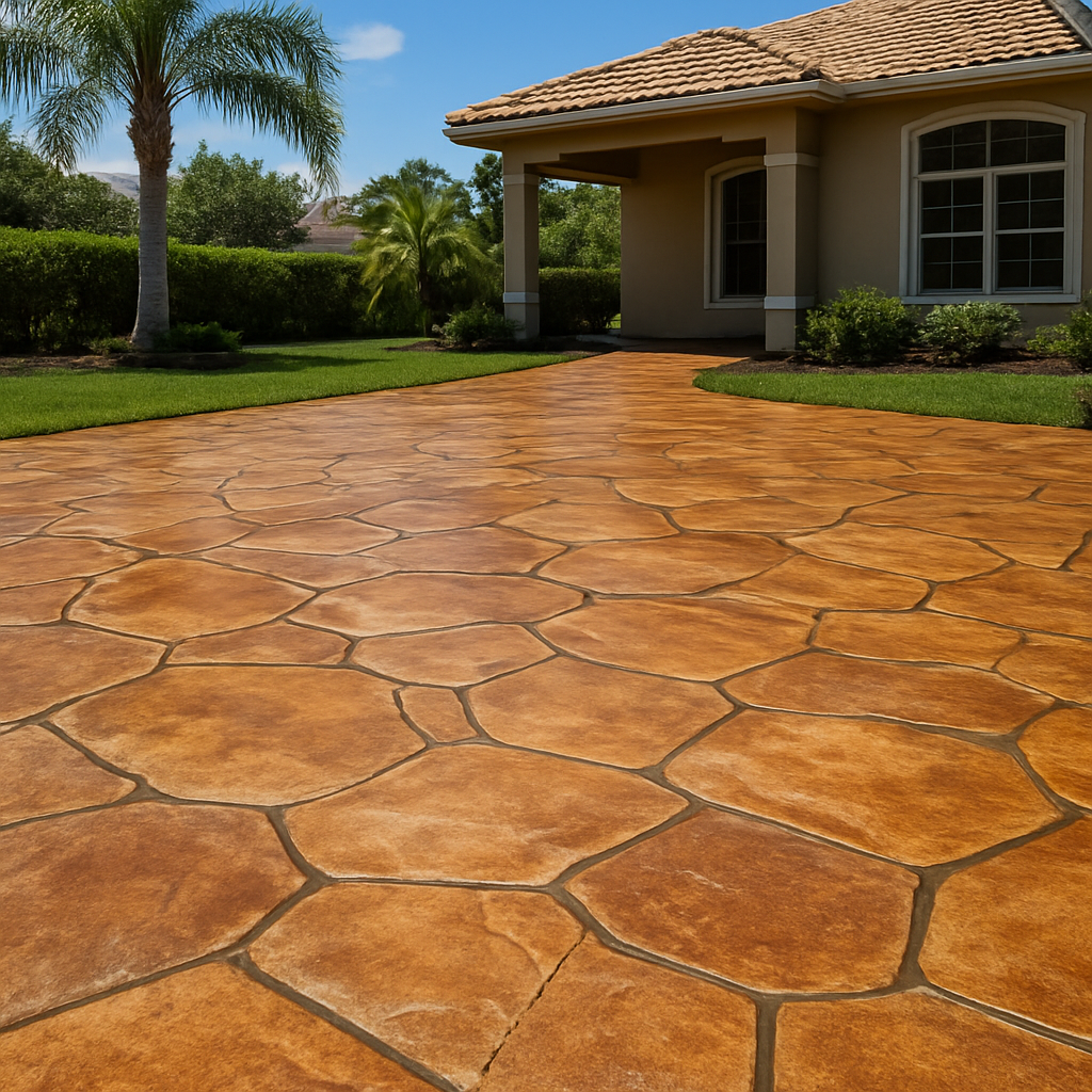 Well-maintained stamped concrete driveway in Lakeland, FL