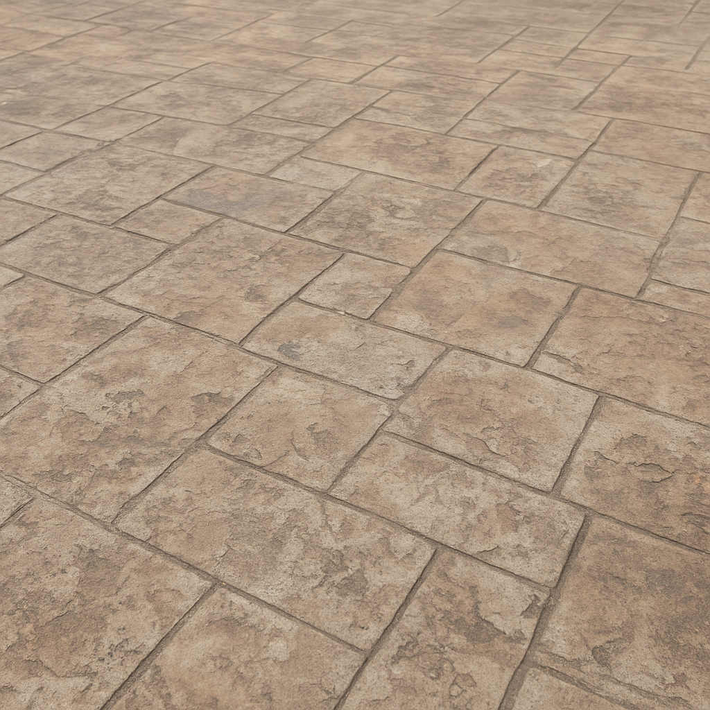 Faded stamped concrete before restoration
